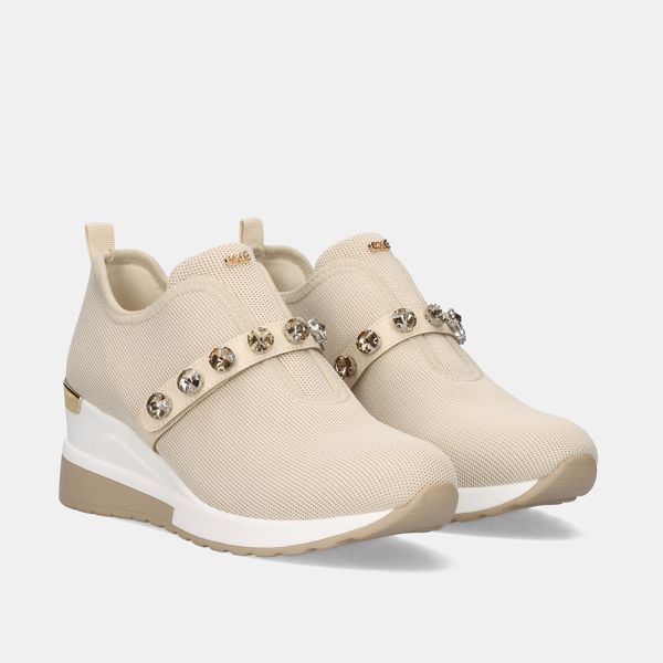 SNEAKERS STYLE CHAUSSETTE EXÉ AVEC ORNEMENTS 34-51EX16 BEIGE