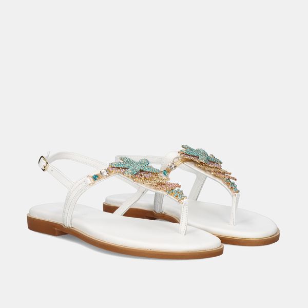 SANDALE PLATE 522 LORIS CUIR BLANC