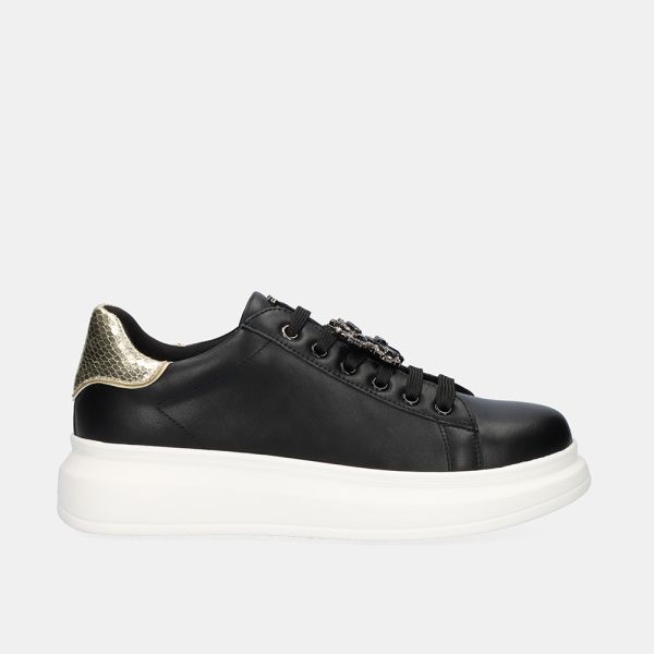 SNEAKERS À PLATEFORME EXÉ AVEC ORNEMENTS BIJOUX BUTTERFLY NOIR OR