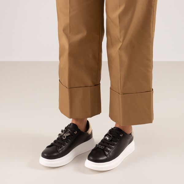 SNEAKERS À PLATEFORME EXÉ AVEC ORNEMENTS BIJOUX BUTTERFLY NOIR OR