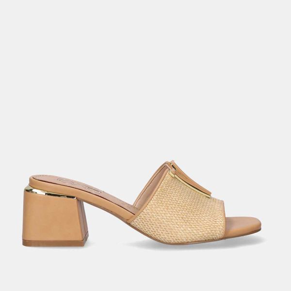 SANDALE À LARGE TALON CARMEN-160 EN RAPHIA BEIGE