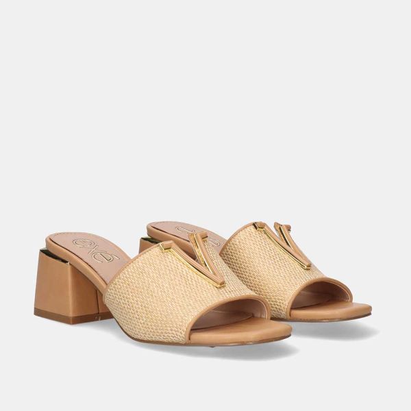 SANDALE À LARGE TALON CARMEN-160 EN RAPHIA BEIGE