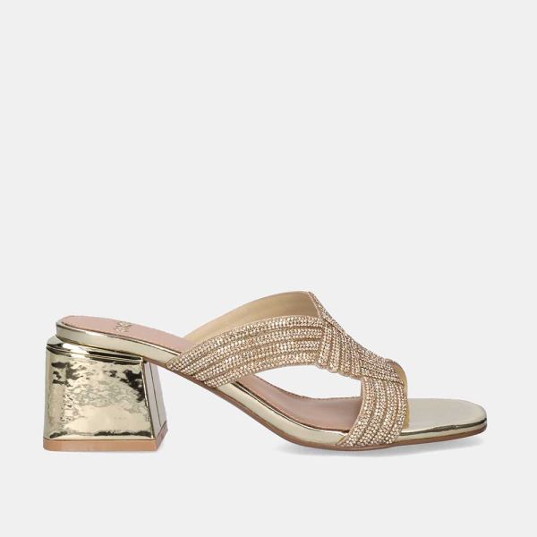 SANDALE À LARGE TALON CARMEN-277 STRASS OR