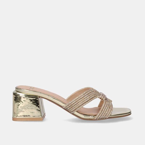 SANDALE À LARGE TALON CARMEN-286A STRASS OR