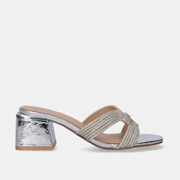 SANDALE À LARGE TALON CARMEN-286A STRASS ARGENT