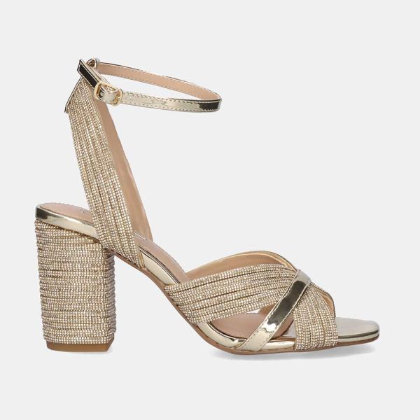 SANDALE À LARGE TALON CAROL-505 STRASS OR