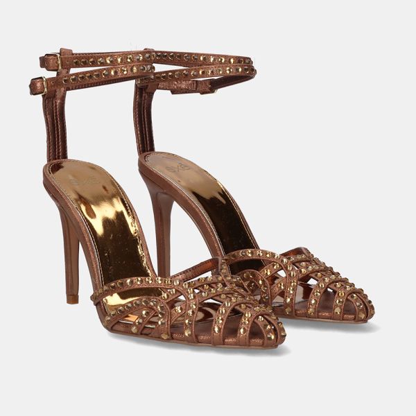 SANDALES À TALON AIGUILLE KRISTI-343 STRASS BRONZE