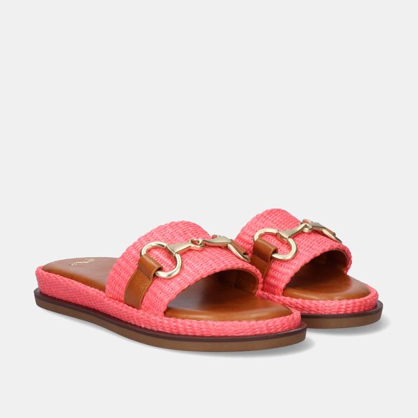 SANDALIA PLANA NAPOLI-771 RAFFIA CORAIL
