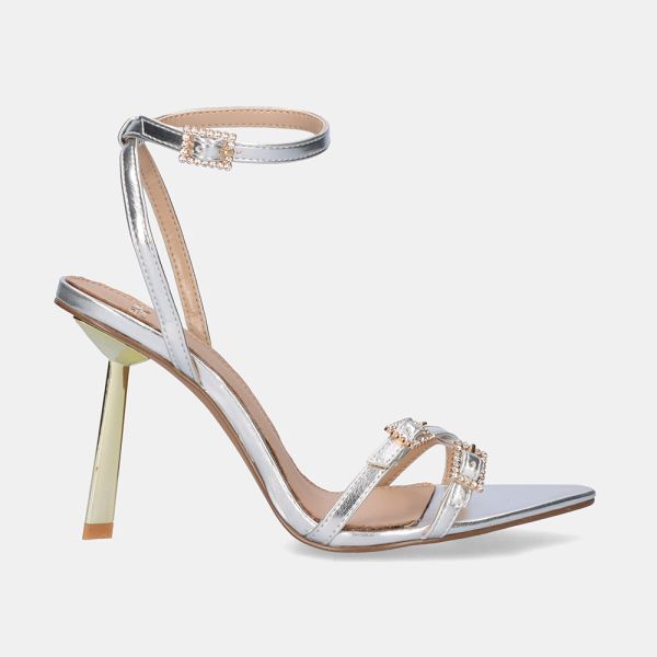 SANDALE À TALON HAUT SANDY-551 METALLIC ARGENT