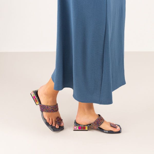 SANDALE PLATE ÉTÉ-272 STRASS DENIM
